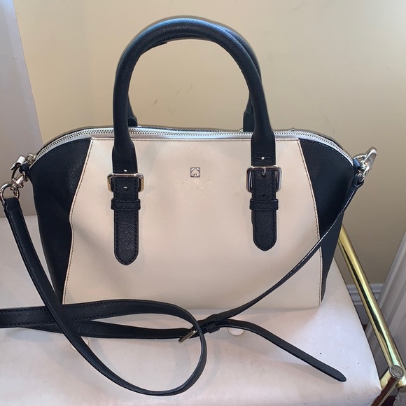 Kate Spade ♠️ New York Cove Street Pippa Color Block Cream and Black Satchel Bag - Picture 1 of 10